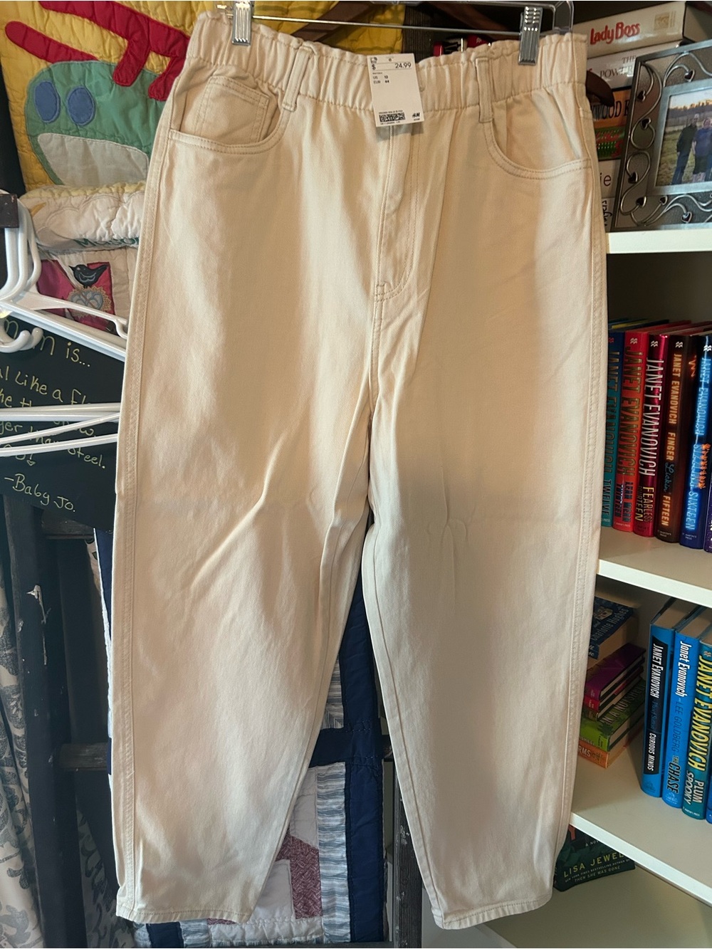 H&M Beige Elastic-Waist Casual Pants
